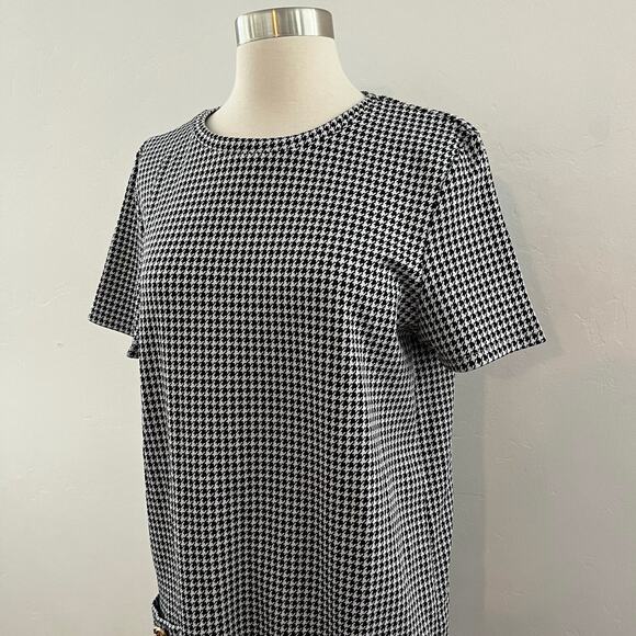 Zara Houndstooth Short Sleeve Mod Mini Dress Retro Preppy Black White Large - Picture 6 of 11